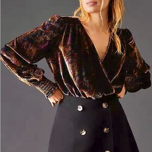 Anthropologie Paisley Velvet Wrap Blouse